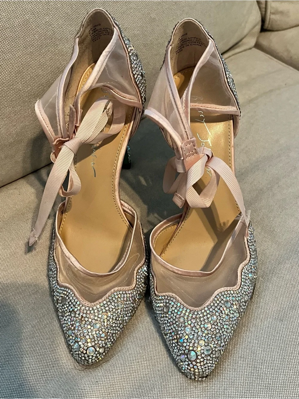 Embellished Pink Rhinestone High Heels with Ankle Ribbon
